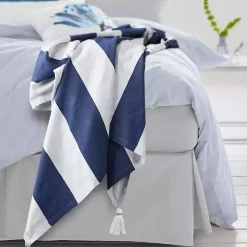 Outlet Navy Cabana Stripe Tassel Throw Blankets & Throws