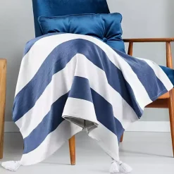 Outlet Navy Cabana Stripe Tassel Throw Blankets & Throws