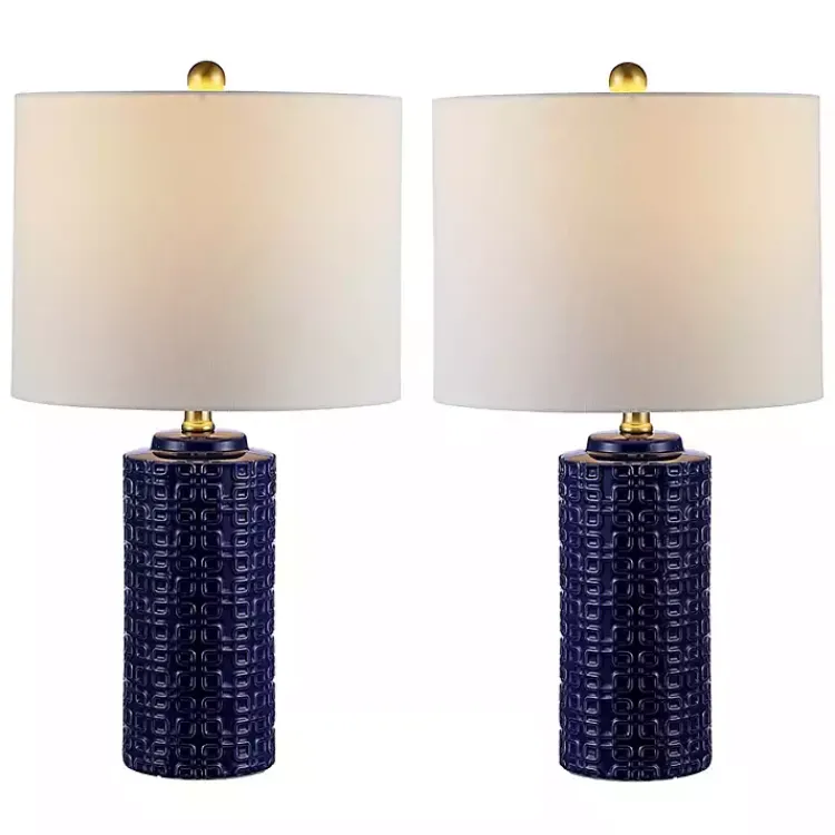 Kirklands Home Table Lamps|Navy Ceramic Motif Table Lamps, Set of 2 Blue