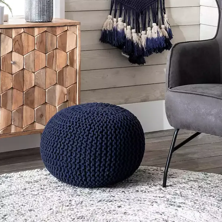 Outlet Navy Chain Knitted Round Pouf Poufs & Floor Cushions
