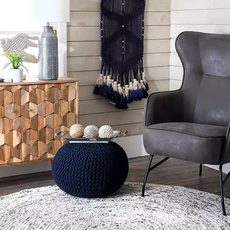 Outlet Navy Chain Knitted Round Pouf Poufs & Floor Cushions