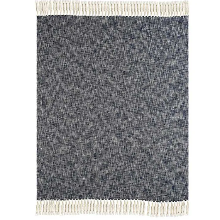 Online Navy Chambray Fringe Throw Blankets & Throws