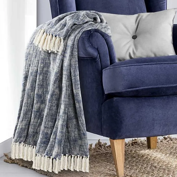 Online Navy Chambray Fringe Throw Blankets & Throws