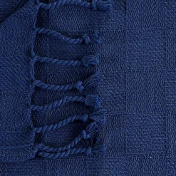 New Navy Checkered Weave Fringe Throw Blankets & Throws