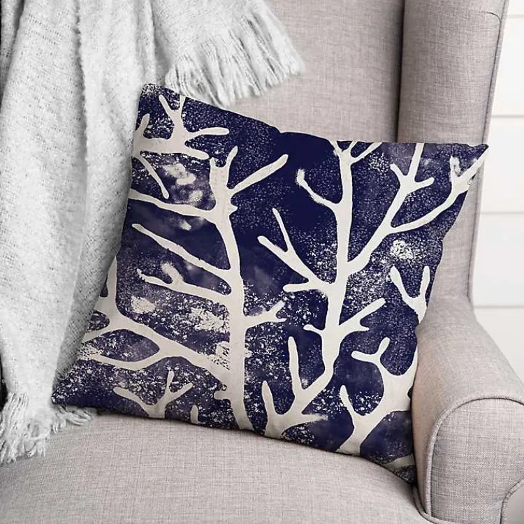 Kirklands Home Outdoor Cushions & Pillows|Navy Coral Outdoor Pillow