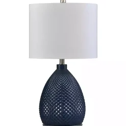 Kirklands Home Table Lamps|Navy Diamond Cut Glass Table Lamp White