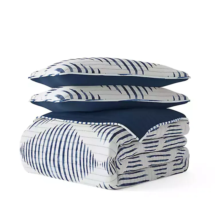 Kirklands Home Quilts|Navy Diamond Line Reversible 3-pc. Queen Quilt Set