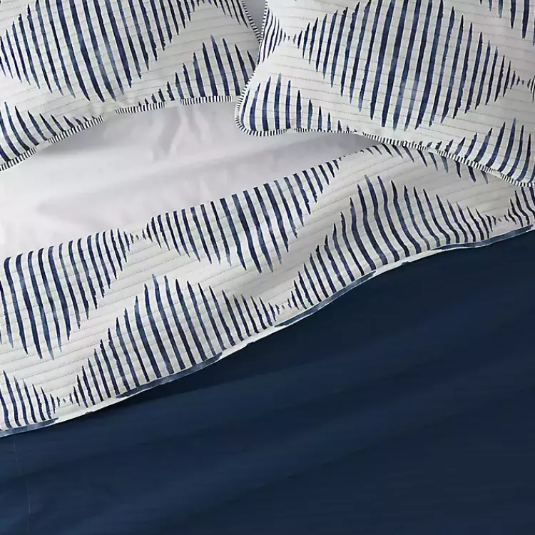 Kirklands Home Quilts|Navy Diamond Line Reversible 3-pc. Queen Quilt Set