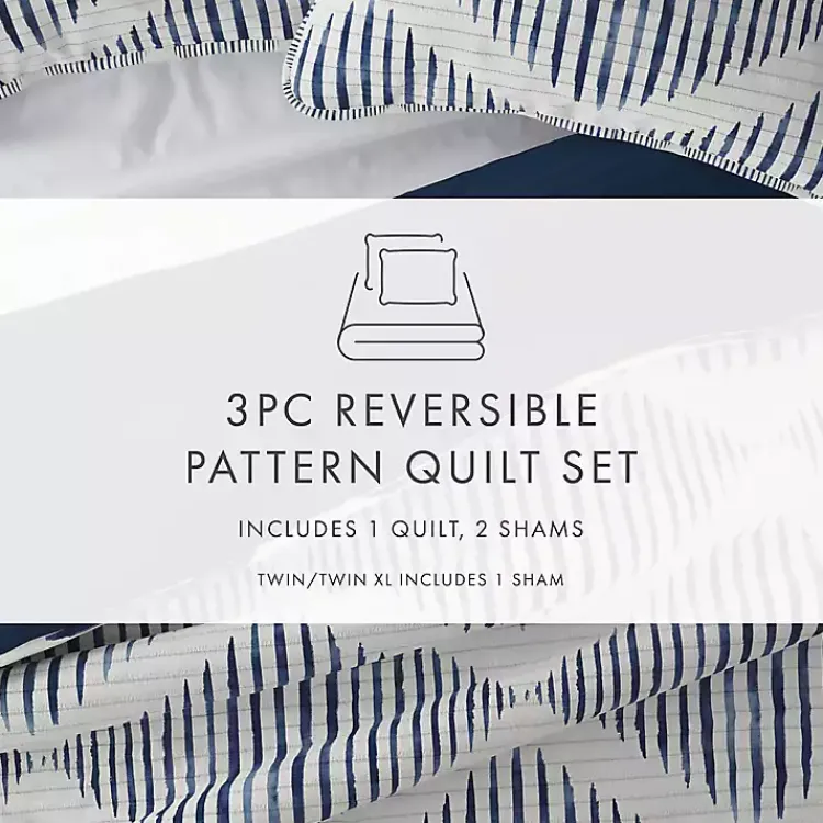 Kirklands Home Quilts|Navy Diamond Line Reversible 3-pc. Queen Quilt Set