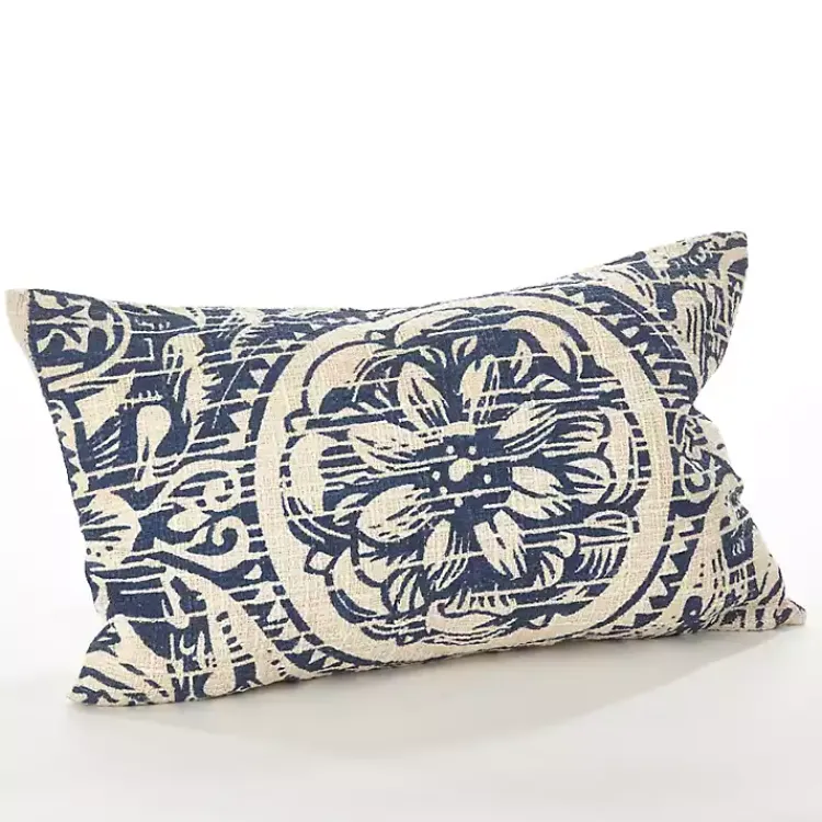Online Navy Distressed Floral Lumbar Throw Pillow Pillows
