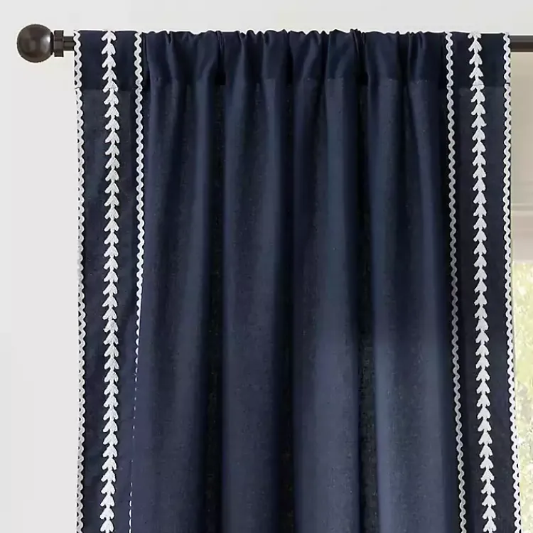 Kirklands Home Curtains & Drapes|Navy Embroidered Ric Rac Curtain Panel, 84 in. Blue