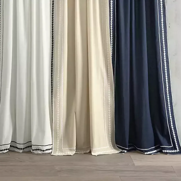 Kirklands Home Curtains & Drapes|Navy Embroidered Ric Rac Curtain Panel, 84 in. Blue