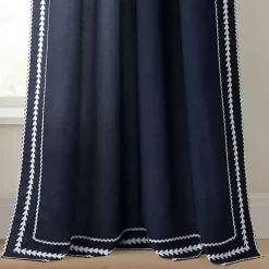 Kirklands Home Curtains & Drapes|Navy Embroidered Ric Rac Curtain Panel, 84 in. Blue