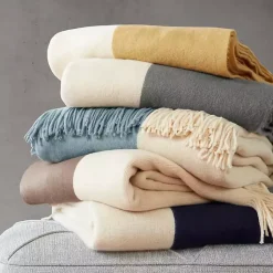 Navy Faux Cashmere Color Block Throw Blanket Blankets & Throws