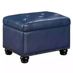 Kirklands Home Benches & Ottomans|Navy Faux Leather Jessy Storage Ottoman Blue