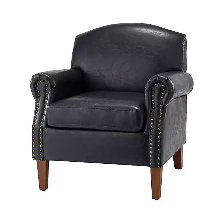 Kirklands Home Accent Chairs|Navy Faux Leather Nailhead Taylor Armchair Blue