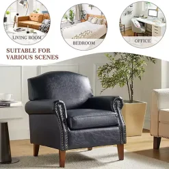 Kirklands Home Accent Chairs|Navy Faux Leather Nailhead Taylor Armchair Blue