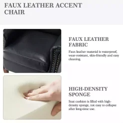 Kirklands Home Accent Chairs|Navy Faux Leather Nailhead Taylor Armchair Blue