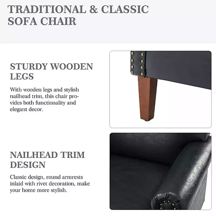 Kirklands Home Accent Chairs|Navy Faux Leather Nailhead Taylor Armchair Blue