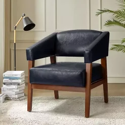 Kirklands Home Accent Chairs|Navy Faux Leather Nicki Accent Chair Blue