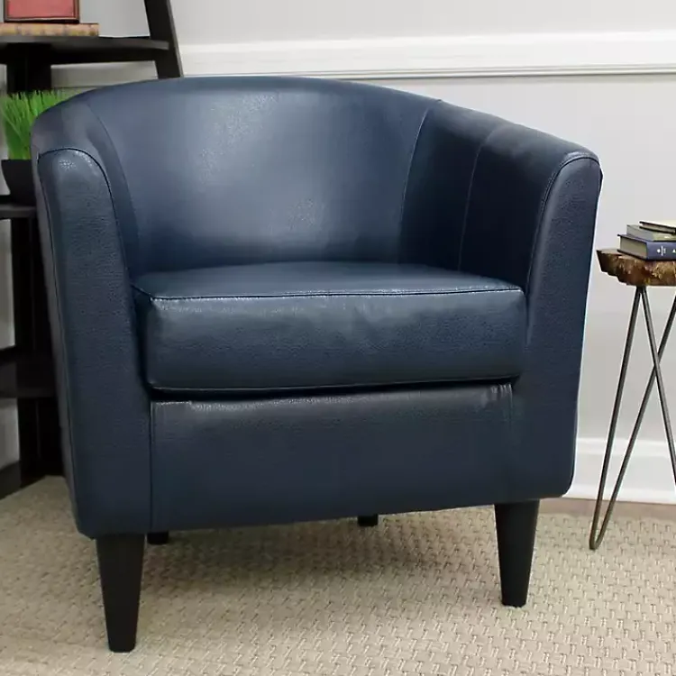 Kirklands Home Accent Chairs|Navy Faux Leather Winslow Accent Chair Blue