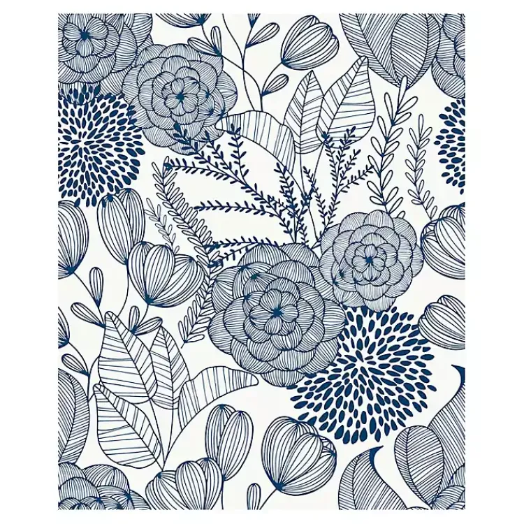 Kirklands Home Wall Murals & Wallpaper|Navy Floral Garden Peel & Stick Wallpaper Blue