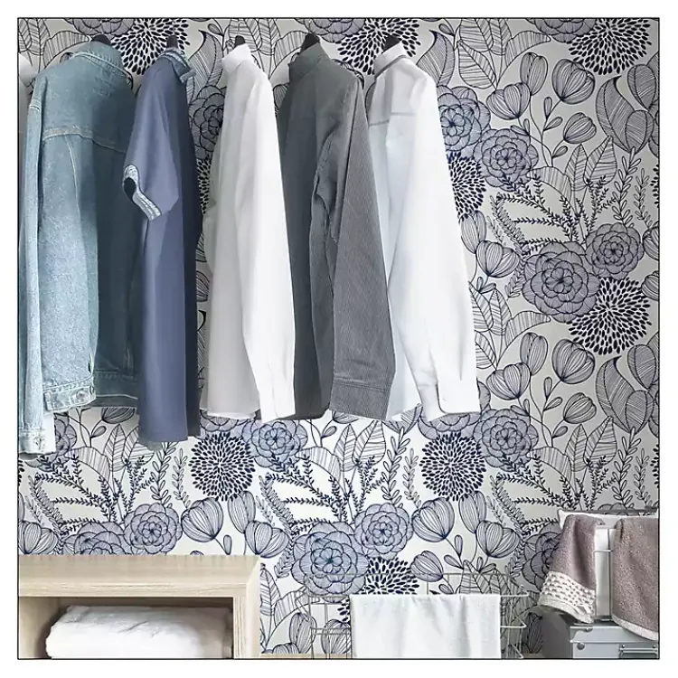 Kirklands Home Wall Murals & Wallpaper|Navy Floral Garden Peel & Stick Wallpaper Blue