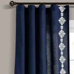 Kirklands Home Curtains & Drapes|Navy Geometric Border Curtain Panel, 84 in. Blue