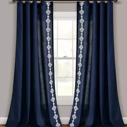Kirklands Home Curtains & Drapes|Navy Geometric Border Curtain Panel, 84 in. Blue