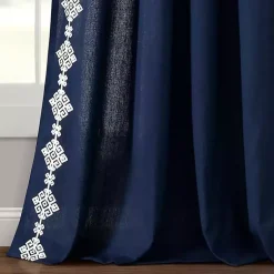 Kirklands Home Curtains & Drapes|Navy Geometric Border Curtain Panel, 84 in. Blue