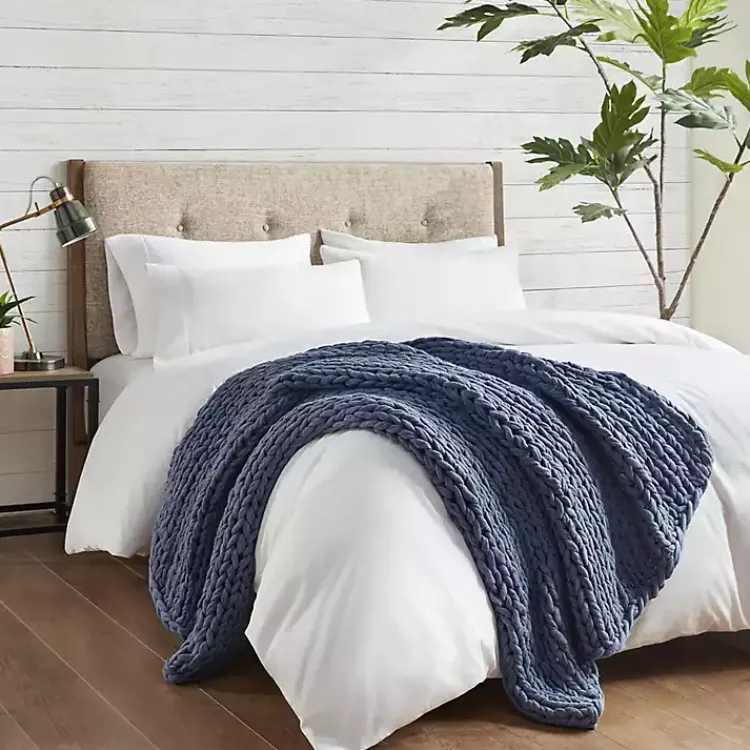 Outlet Navy Hand Made Chunky Double Knit Throw Blanket Blankets & Throws