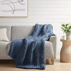 Outlet Navy Hand Made Chunky Double Knit Throw Blanket Blankets & Throws