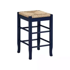 Kirklands Home Bar Stools & Counter Height Stools|Navy Handwoven Square Wooden Counter Stool Blue