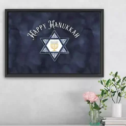 Sale Navy Happy Hanukkah Star Framed Wall Art Hanukkah Decorations