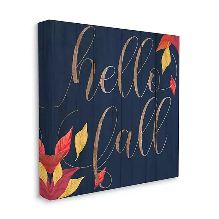 Clearance Navy Hello Fall Wood Plank Canvas Wall Art Fall