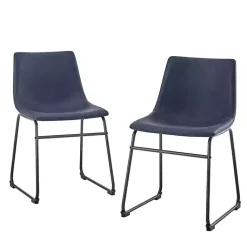 Kirklands Home Dining Chairs|Navy Leather Industrial Dining Chairs, Set of 2 Blue