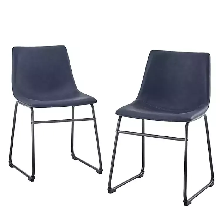 Kirklands Home Dining Chairs|Navy Leather Industrial Dining Chairs, Set of 2 Blue
