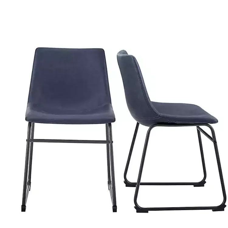 Kirklands Home Dining Chairs|Navy Leather Industrial Dining Chairs, Set of 2 Blue