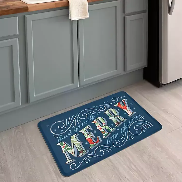 Kirklands Home Kitchen & Floor Mats|Navy Merry Little Christmas Kitchen Mat Blue