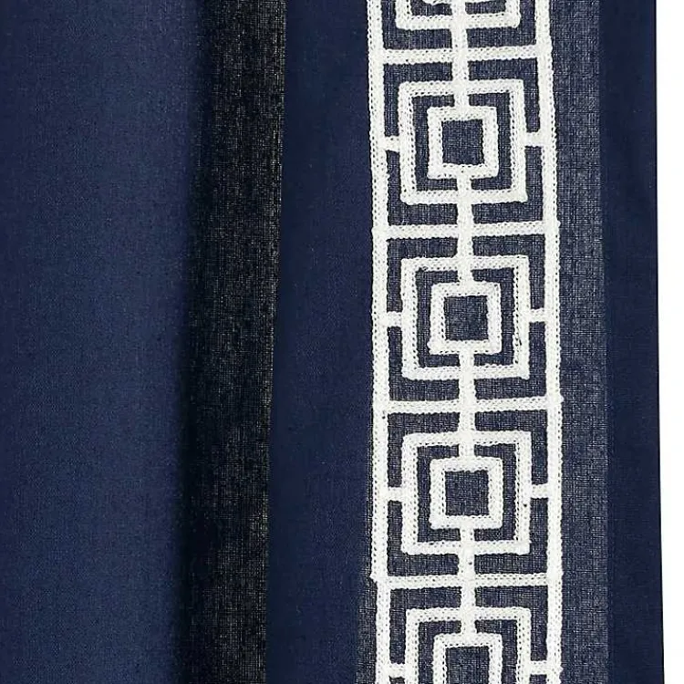 Kirklands Home Curtains & Drapes|Navy Modern Square Border Curtain Panel, 84 in. Blue