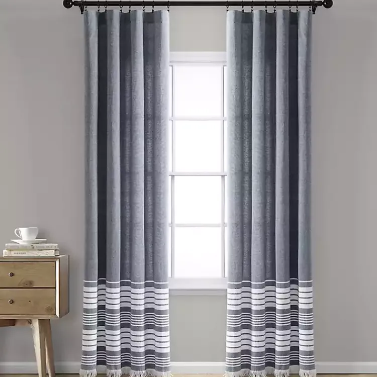 Kirklands Home Curtains & Drapes|Navy Nantucket Fringe Curtain Panel Set, 84 in.