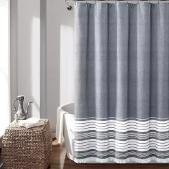Kirklands Home Shower Curtains|Navy Nantucket Tassel Fringe Shower Curtain Blue