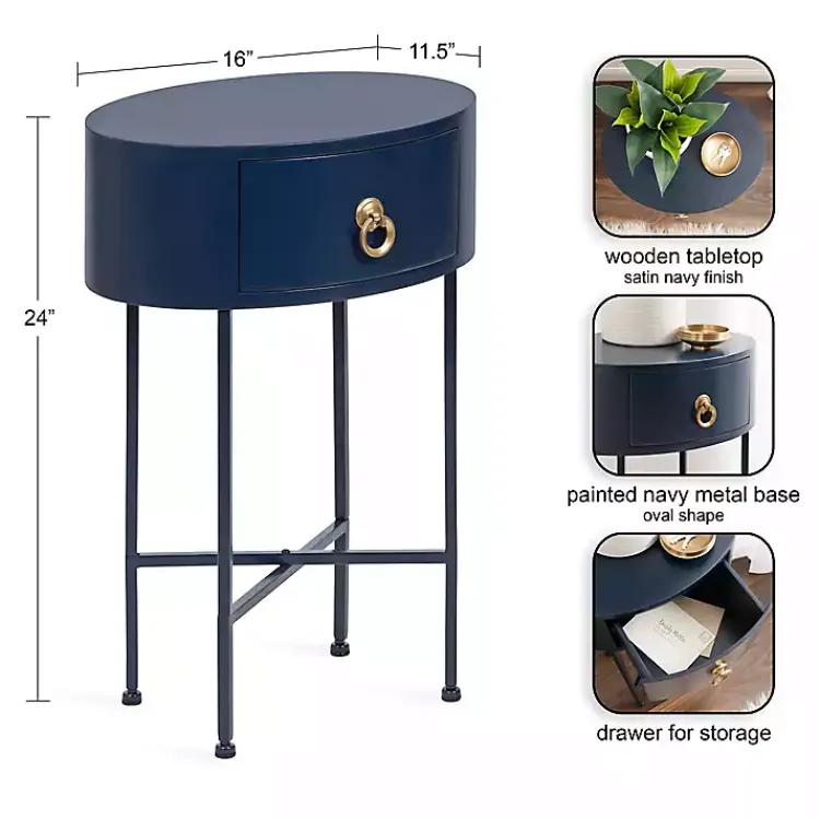 Kirklands Home Accent & End Tables|Navy Oval Decklyn Accent Table Blue