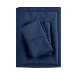 Kirklands Home Bed Sheets|Navy Peached Percale 4-pc. King Sheet Set Blue