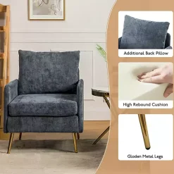 Kirklands Home Accent Chairs|Navy Penny Upholstered Accent Chair Blue