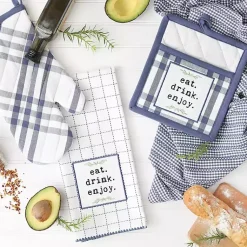 Kirklands Home Kitchen Accessories|Navy Plaid Eat Drink Enjoy 4-pc. Dish Towel Set
