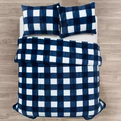 Kirklands Home Comforters|Navy Plaid Faux Fur 3-pc. Full/Queen Comforter Set