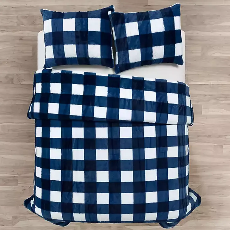 Kirklands Home Comforters|Navy Plaid Faux Fur 3-pc. Full/Queen Comforter Set