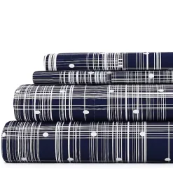 Kirklands Home Bed Sheets|Navy Plaid Polka Dot 3-pc. Twin Sheet Set Blue