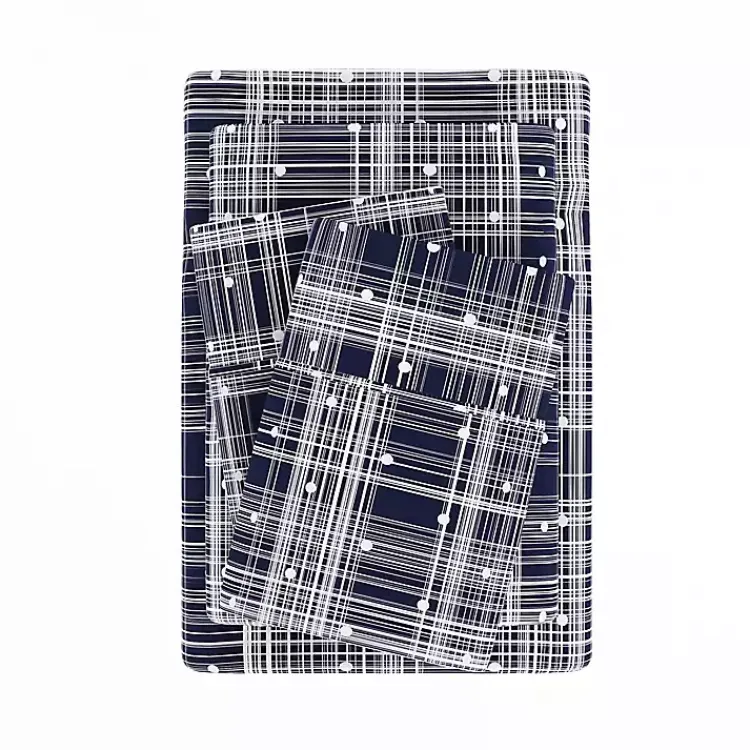 Kirklands Home Bed Sheets|Navy Plaid Polka Dot 3-pc. Twin Sheet Set Blue